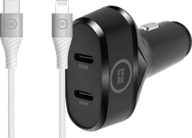 BlueBuilt Power Delivery Autoladegerät 45W Schwarz + Lightning Kabel 1,5 Nylon Weiß iPhone Autoladegerät mit Schnellladefunktion