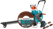 GARDENA Comfort FLEX 1/2 30m CleverRoll M Medium Sprinkler Pack GARDENA garden hose with a sprinkler
