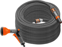 GARDENA Fabric Hose Liano Set 30m Hose + GARDENA Classic Multifunctional Spray Nozzle Flexible garden hose