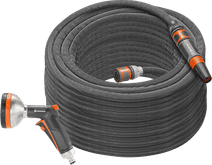 GARDENA Fabric Hose Liano Set 30m Hose + GARDENA Premium Spray Nozzle Metal Flexible garden hose