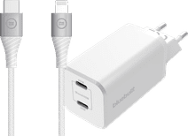 BlueBuilt Power Delivery and Quick Charge Charger 65W + Lightning Cable 1.5m Nylon White BlueBuilt chargers with cable