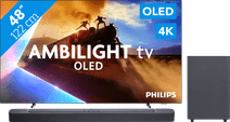 Philips Ambilight 48 Zoll OLED760 4K (2025) + JBL Bar 2.1 Deep Bass M2 Schwarz Mittelgroßen Philips Fernseher