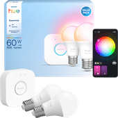 Philips Hue Essential A60 White and Color Starter Pack E27 806 lumens 2-pack + Bridge Philips Hue E27 White & Color
