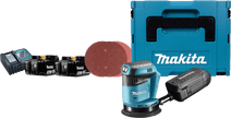 Makita DBO180ZJ 5,0-Ah-Akku (2x) Komplettpaket Schleifmaschine mit Staubabsaugung