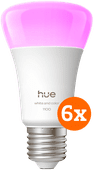 Philips Hue White & Color E27 1.100 lm 6er-Pack Philips Hue einzeln erhältliche Smart-Lampe