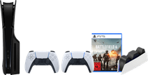 PS5 Slim mit Laufwerk + Battlefield 6 + Schwarze Cover + Zusätzlicher Controller Weiß + Ladestation Weihnachtsangebot 2025 für die PlayStation 5