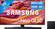 Samsung 75 inches Neo QLED QN90F + Samsung HW-QS710GF TV with a pivotable base