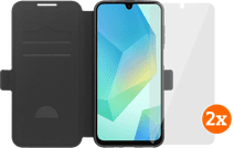 BlueBuilt Samsung Galaxy A17 4G/5G Book Case Schwarz + Panzerglas Doppelpack Hülle zum Falten