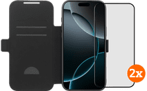 BlueBuilt Apple iPhone 17 Pro Max Book Case Leder Schwarz + Displayschutz Doppelpack Hülle zum Falten