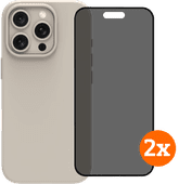 BlueBuilt Backcover iPhone 16 Pro Beige + Panzerglas mit Blickschutzfilter Doppelpack BlueBuilt Hülle für iPhone