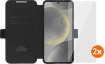 BlueBuilt Galaxy S25 Plus Book Case Schwarz + Panzerglas Doppelpack Hülle zum Falten