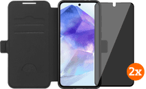 BlueBuilt Samsung Galaxy A56 Book Case Schwarz + Displayschutz mit Blickschutzfilter Doppelpack Hülle zum Falten
