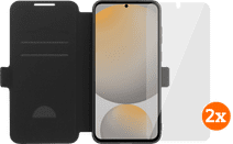 BlueBuilt Samsung Galaxy S25 FE Book Case Schwarz + Panzerglas Doppelpack Hülle zum Falten