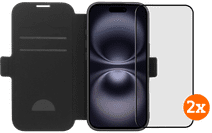 BlueBuilt Apple iPhone 17 Book Case Leder Schwarz + Panzerglas Doppelpack Hülle zum Falten