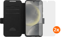 BlueBuilt Samsung Galaxy S25 Book Case Schwarz + Panzerglas Doppelpack Hülle zum Falten