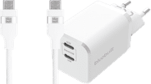 BlueBuilt Power-Delivery-Ladegerät mit 2 USB-C-Ports 65 W + USB-C-Kabel 1,5 m Nylon Weiß Samsung S26 Ladegerät