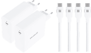BlueBuilt 140W GaN USB-C Charger White + USB-C cable 240W 2m Nylon White Duo Pack