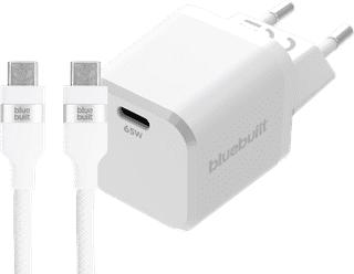 BlueBuilt 65 W GaN-USB-C-Ladegerät Weiß + USB-C-Kabel 240 W 2 m Nylon Weiß
