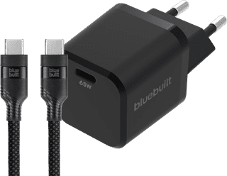 BlueBuilt 65 W GaN USB-C-Ladegerät Schwarz + USB-C-Kabel 240 W 2 m Nylon Schwarz
