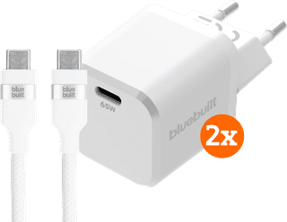 BlueBuilt 65 W GaN-USB-C-Ladegerät Weiß + USB-C-Kabel 240 W 2 m Nylon