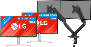 LG 27UP850K-W.AEU Doppelpack + BlueBuilt Monitorhalterung Mechanische Feder für 2 Monitore