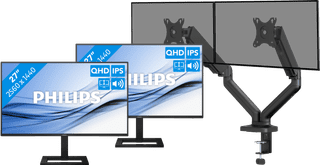 Philips 27E1N1600AE/00 Doppelpack + BlueBuilt Monitorhalterung Mechanische Feder für 2 Monitore