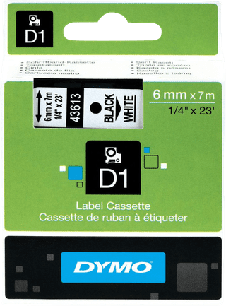 Dymo D1 Namensetiketten Schwarz-Weiß (6mm x 7m)