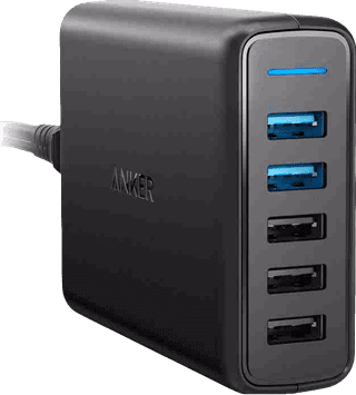 Anker PowerPort Speed Charger 5 USB Ports 18W Quick Charge 3.0 Black