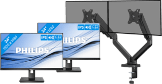 Philips 242B1G/00 Doppelpack + BlueBuilt Monitorhalterung Mechanische Feder für 2 Monitore