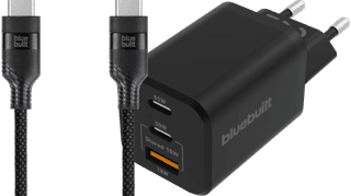 BlueBuilt Power-Delivery-Ladegerät 2 USB-C-Ports 65 W + USB-C-Kabel 1,5 m Nylon Schwarz