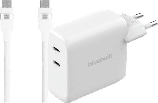 BlueBuilt 100-Watt-GaN-Ladegerät mit 2 USB-C-Ports Weiß + BlueBuilt USB-C-Kabel 240 W 2 m Nylon