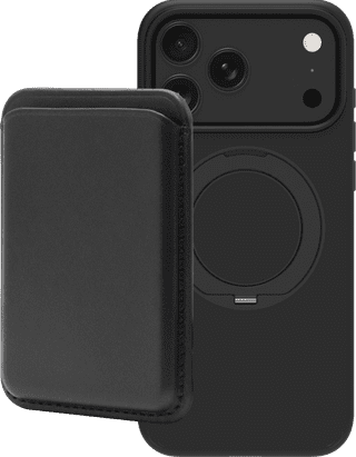 BlueBuilt MagSafe Hülle und Ständer iPhone 18 Pro Max Schwarz + Kartenhalter Leder Schwarz