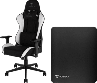 Vortech Essential Gaming Chair White + Vortech Floor Mat Black