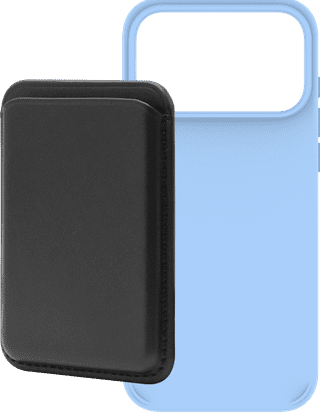 BlueBuilt MagSafe Hülle iPhone 18 Pro Max Hellblau + Kartenhalter Leder Schwarz