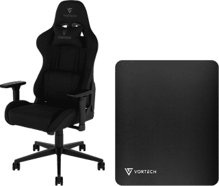 Vortech Essential Gaming-Stuhl Schwarz + Vortech Bodenschutzmatte Schwarz