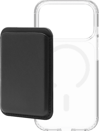 BlueBuilt MagSafe Hülle iPhone 18 Pro Transparent + Kartenhalter Leder Schwarz