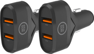 BlueBuilt Quick Charge Autoladegerät mit 2 USB-A Ports 18W Schwarz Doppelpack
