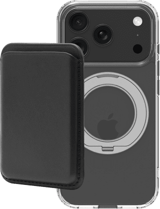 BlueBuilt MagSafe Hülle und Ständer iPhone 18 Pro Transparent + Kartenhalter Leder Schwarz