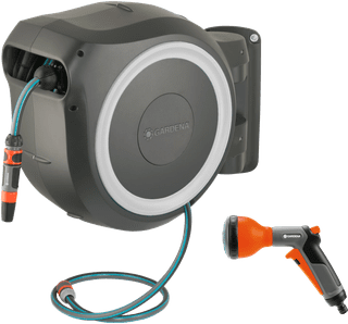 Gardena Wandschlauchbox 35 RollUp XL Weiß + Gardena Classic Multifunktionsbrause