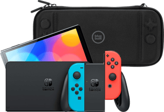 Nintendo Switch OLED Blau/Rot + BlueBuilt Schutzhülle