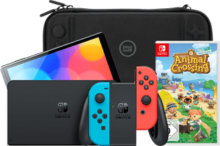 Nintendo Switch OLED Blau/Rot + Animal Crossing New Horizons + Bluebuilt Travel Case