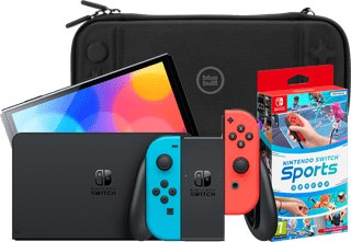 Nintendo Switch OLED Blau/Rot + Nintendo Switch Sports + Bluebuilt Travel Case