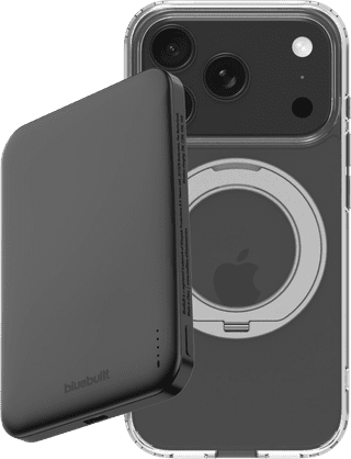 BlueBuilt MagSafe Hülle mit Ständer iPhone 18 Pro Transparent + Powerbank 5.000 mAh Grau