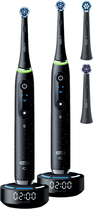 Oral-B iO 10 Schwarz und Schwarz Doppelpack + 4 Aufsteckbürsten