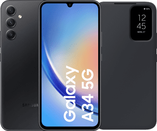 Samsung Galaxy A34 128GB Black 5G + Clear View Book Case Black