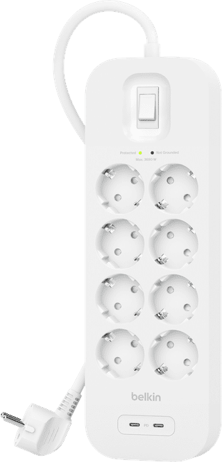 Belkin Surge Protection 8 Outlet 2m Dual USB-C 30W PD White