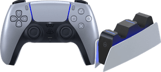 Sony PlayStation 5 DualSense Wireless Controller Sterling Silver + BlueBuilt Charging Dock