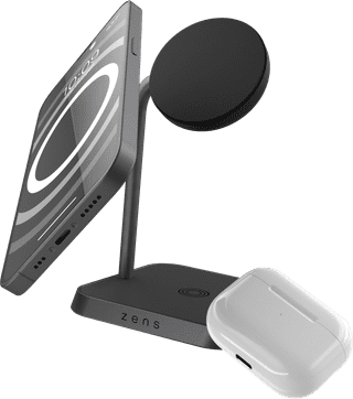ZENS 2-in-1 MagSafe und Qi2 Kabelloses Ladegerät 15 W mit Ständer Schwarz