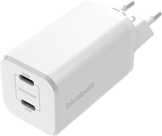 BlueBuilt Power Delivery Charger with 2 USB-C Ports 65W White