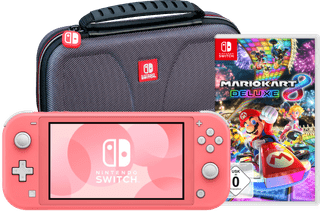 Nintendo Switch Lite Coral + Mario Kart 8 Deluxe + Travel Case